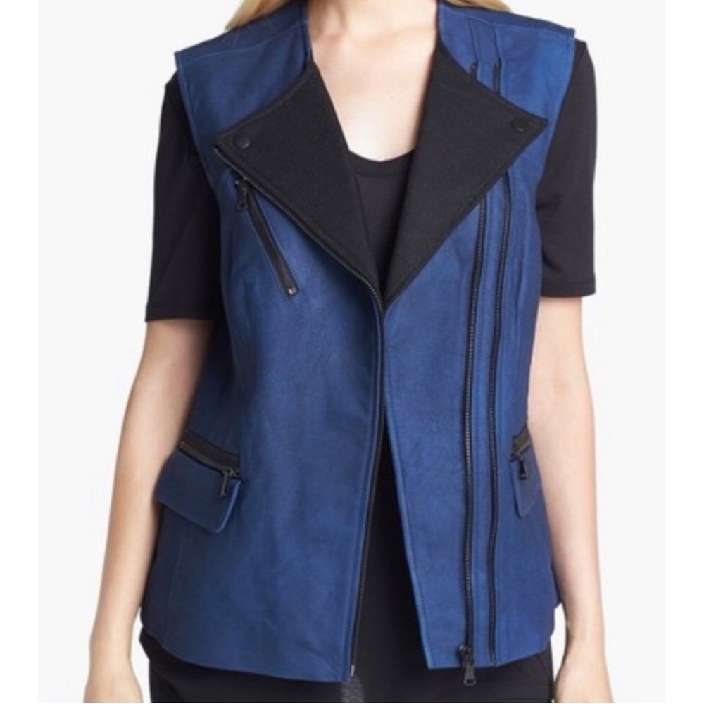 Rebecca Taylor Lamb Leather Motto Vest Cobalt Blue Womens Sz Small Retail $695 - Picture 2 of 12